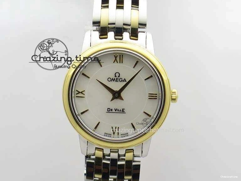 0111 De Ville 27mm SS YG Ladies MK 1:1 Best Edition White MOP Dial On SS Bracelet Ronda Quartz Sophisticated 8192